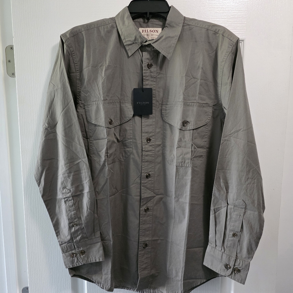 Filson Feather Cloth Button-Down Men's XS New With Tags Olive/Gray
